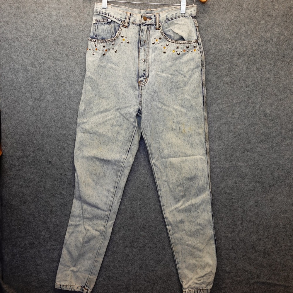 Vintage 80s Studded Jeans Women 6 S Blue Acid Wash Mom Tapered Rocker Glam 28x31